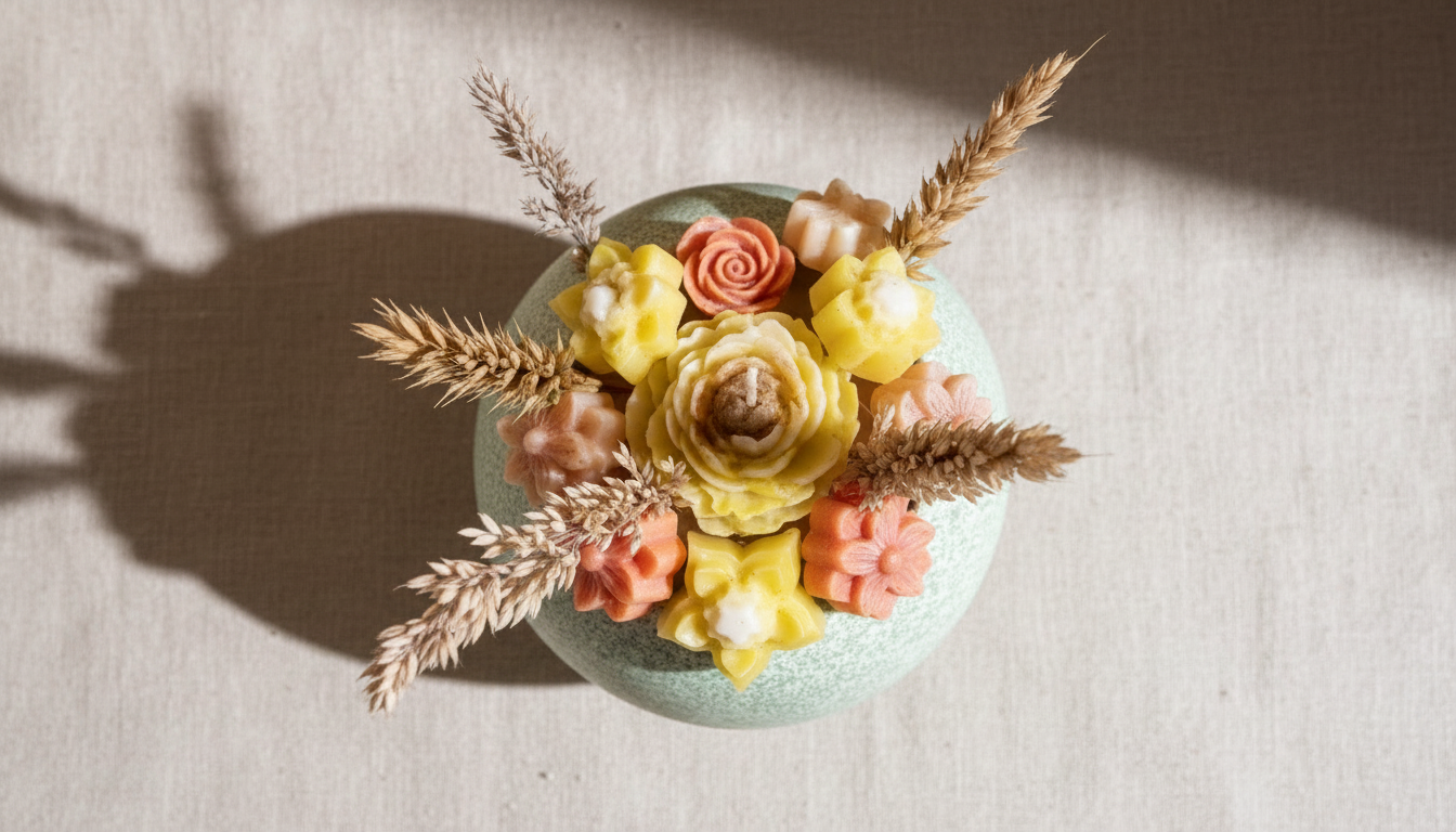 Ramo botánico de parafina vista cenital — regalo Día de la Madre Quito, decoración artesanal