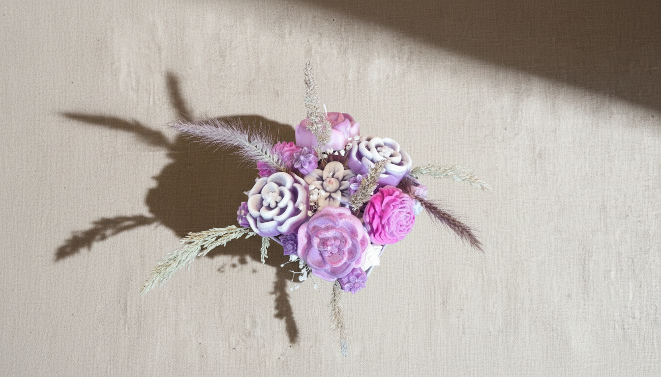 Ramo de parafina vista cenital — detalles artesanales Quito Ecuador, decoración artesanal